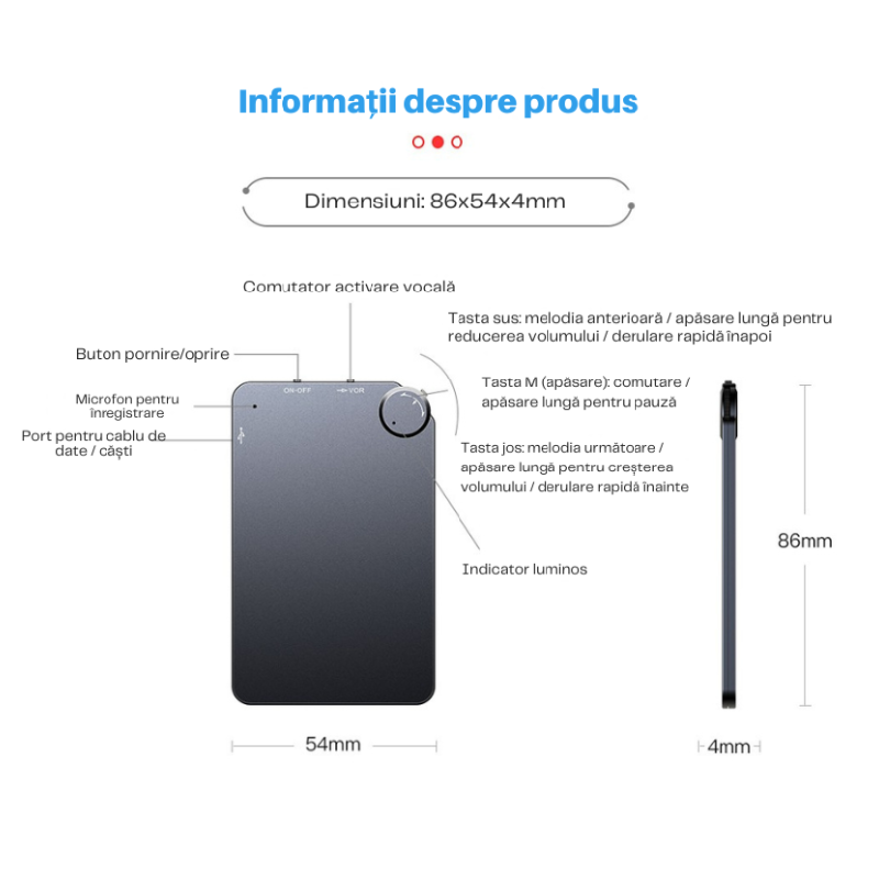 Reportofon Subțire Cu Înregistrare Vocală Automată K2 - imagine 12