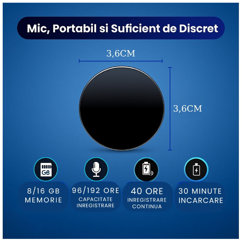 Reportofon Portabil Tip Insigna Cu Activare Vocală Q3 - imagine 2
