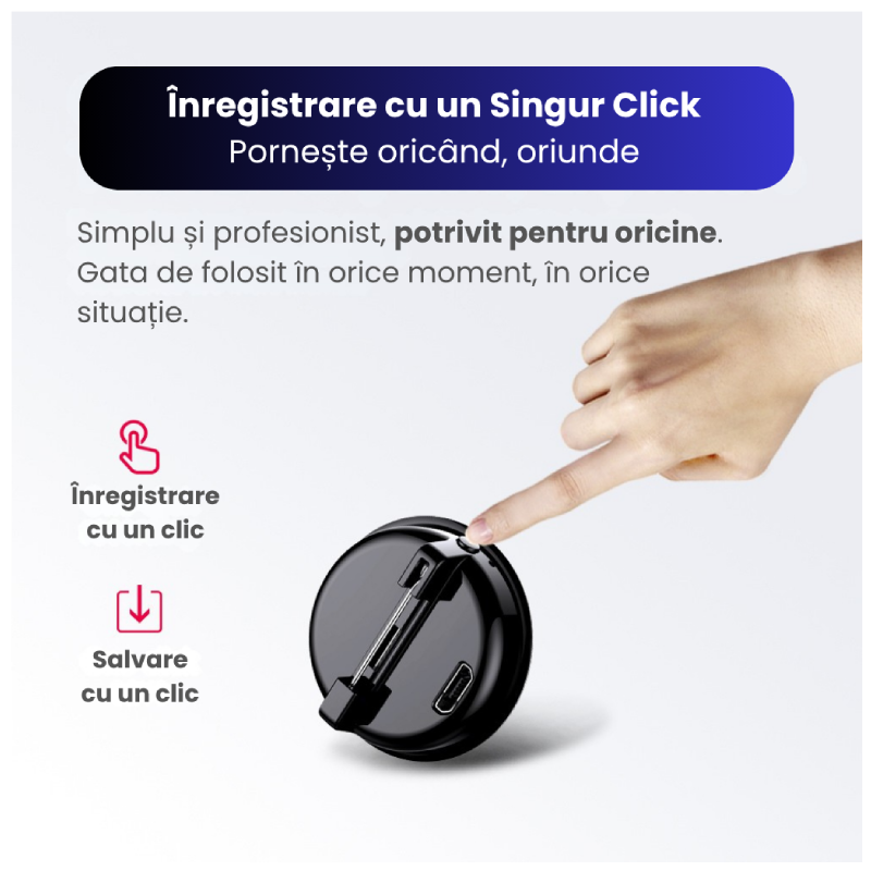 Reportofon Portabil Tip Insigna Cu Activare Vocală Q3 - imagine 3