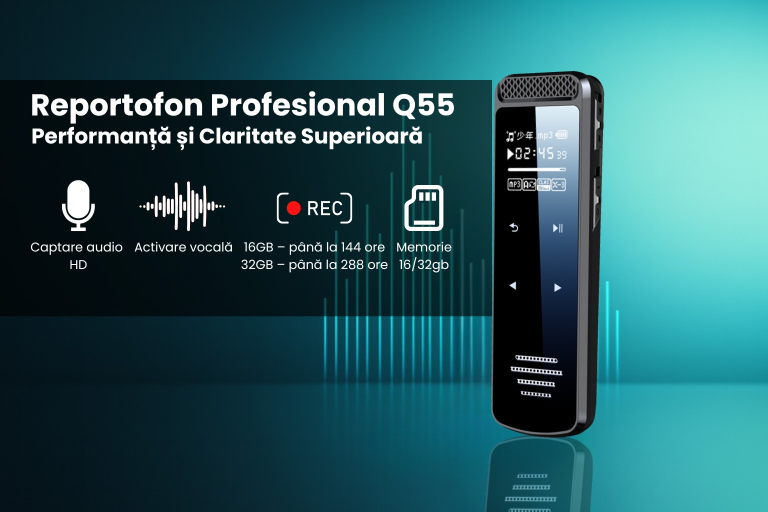 Reportofon Digital Profesional 16GB, Q55, Microfoane Duale