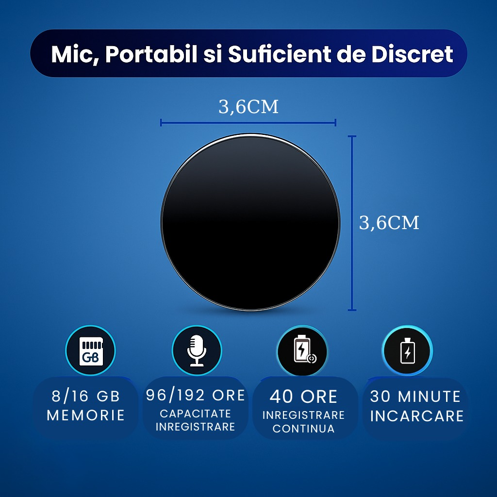 Reportofon Spion Portabil Tip Insigna Cu Activare Vocală Q3