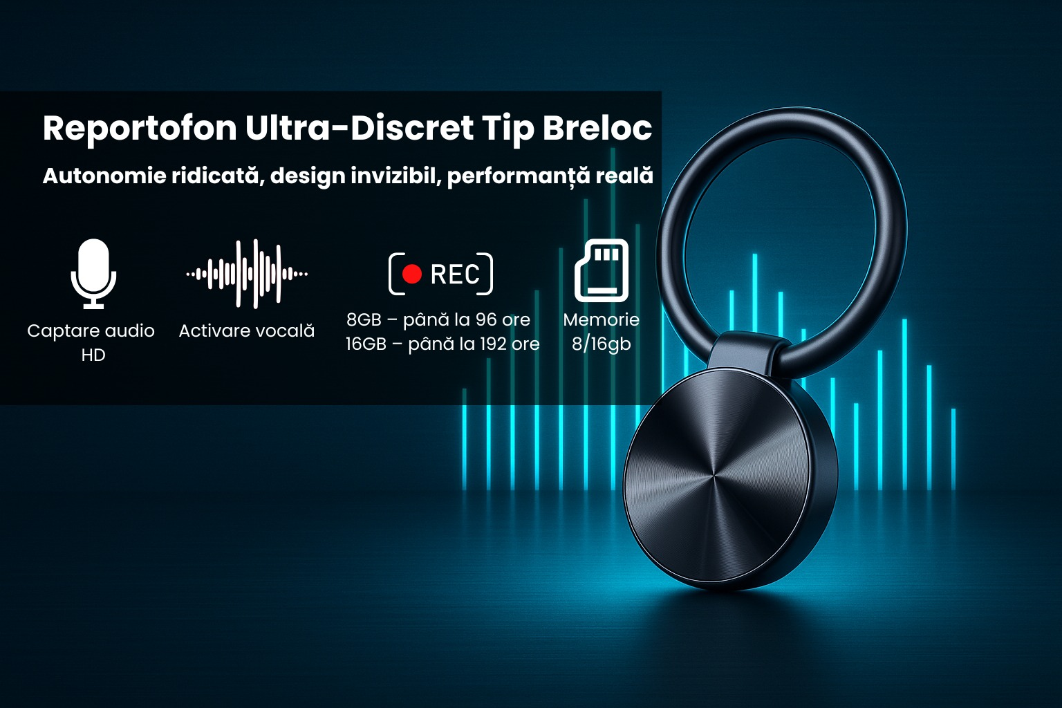 Reportofon Breloc Metalic Portabil, Usor, Discret, S30, 8GB
