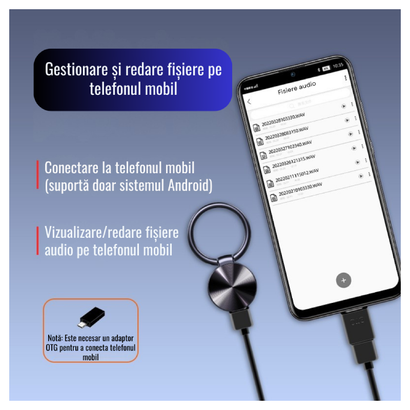 Reportofon Breloc Metalic Portabil Cu Microfon Sensibil S30 - imagine 8