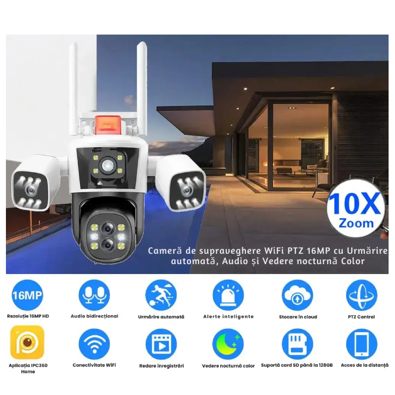 Cameră De Supraveghere Triplă 849S, Zoom 10X, Night Vision - imagine 11