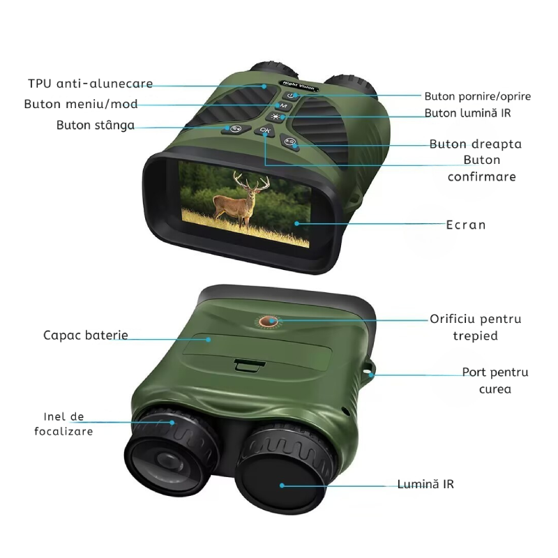 Binoclu Digital Night Vision DT39 Verde Zoom 10x 40MP IPS 3" - imagine 10