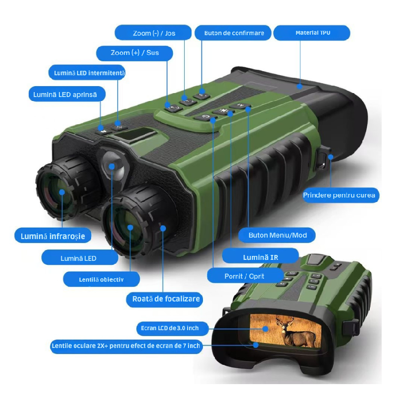 Binoclu Digital Night Vision DT49 Verde Zoom 8x 15 MP LCD 3" - imagine 12
