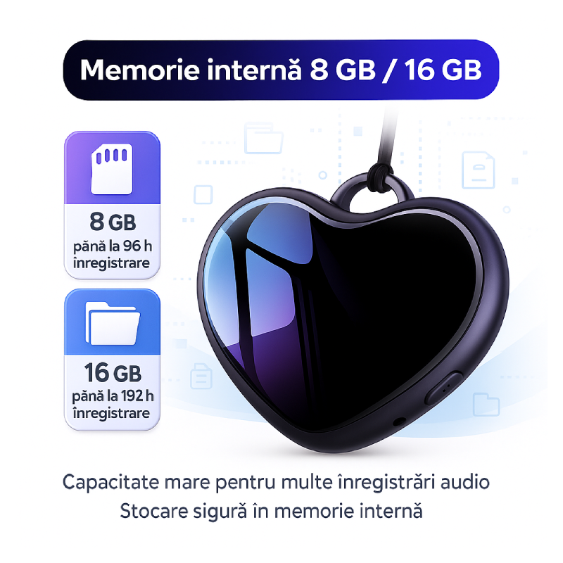 Mini Reportofon Tip Medalion Inimă Cu Memorie Interna Q66 - imagine 2