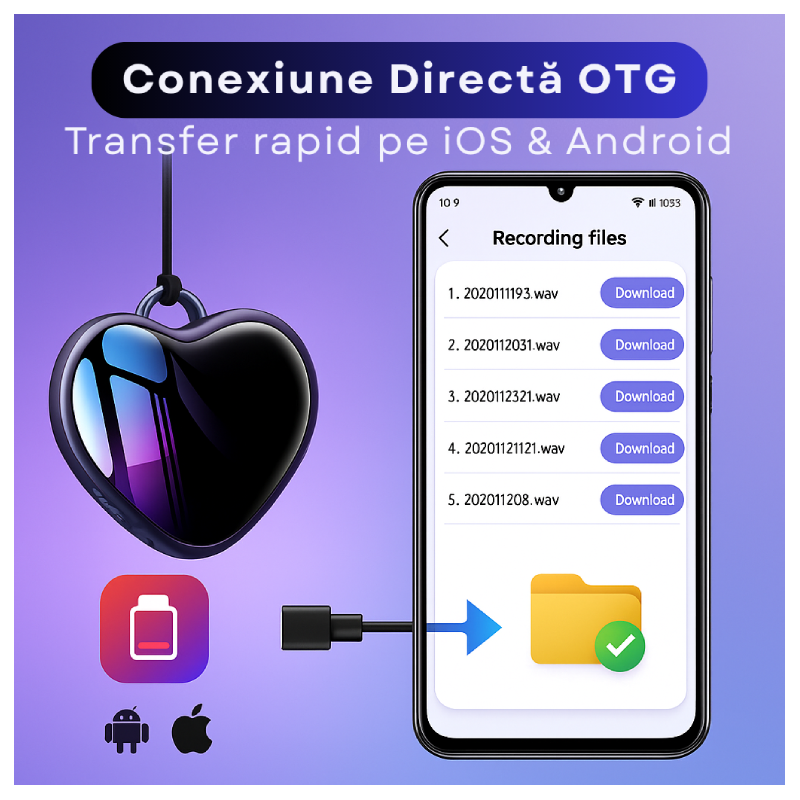 Mini Reportofon Tip Medalion Inimă Cu Memorie Interna Q66 - imagine 7