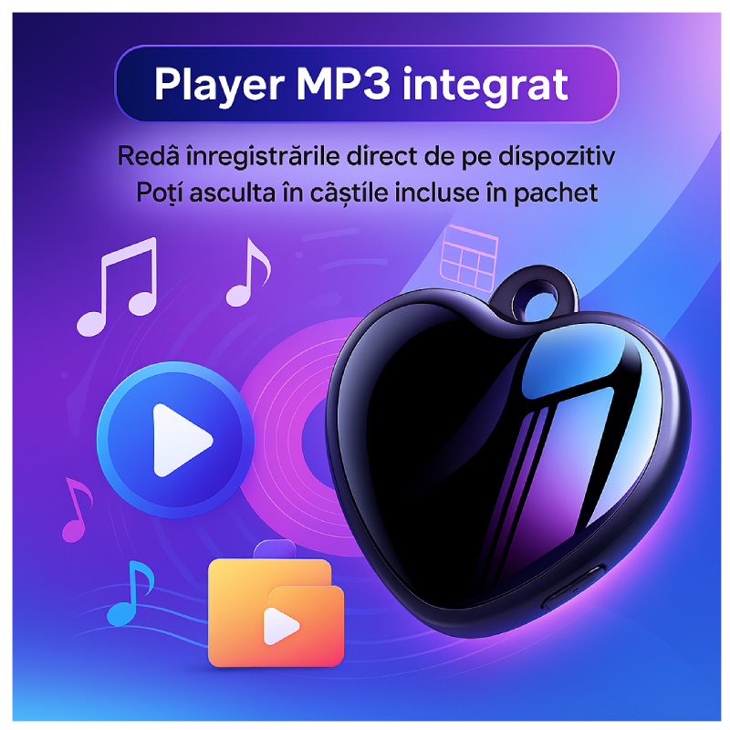 Mini Reportofon Tip Medalion Inimă Cu Memorie Interna Q66 - imagine 10
