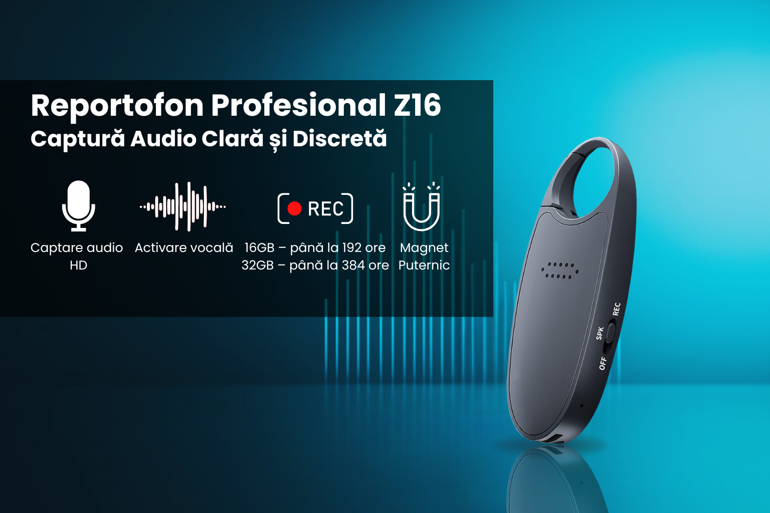Mini Reportofon Z16 cu Activare Vocală și Magnet Integrat