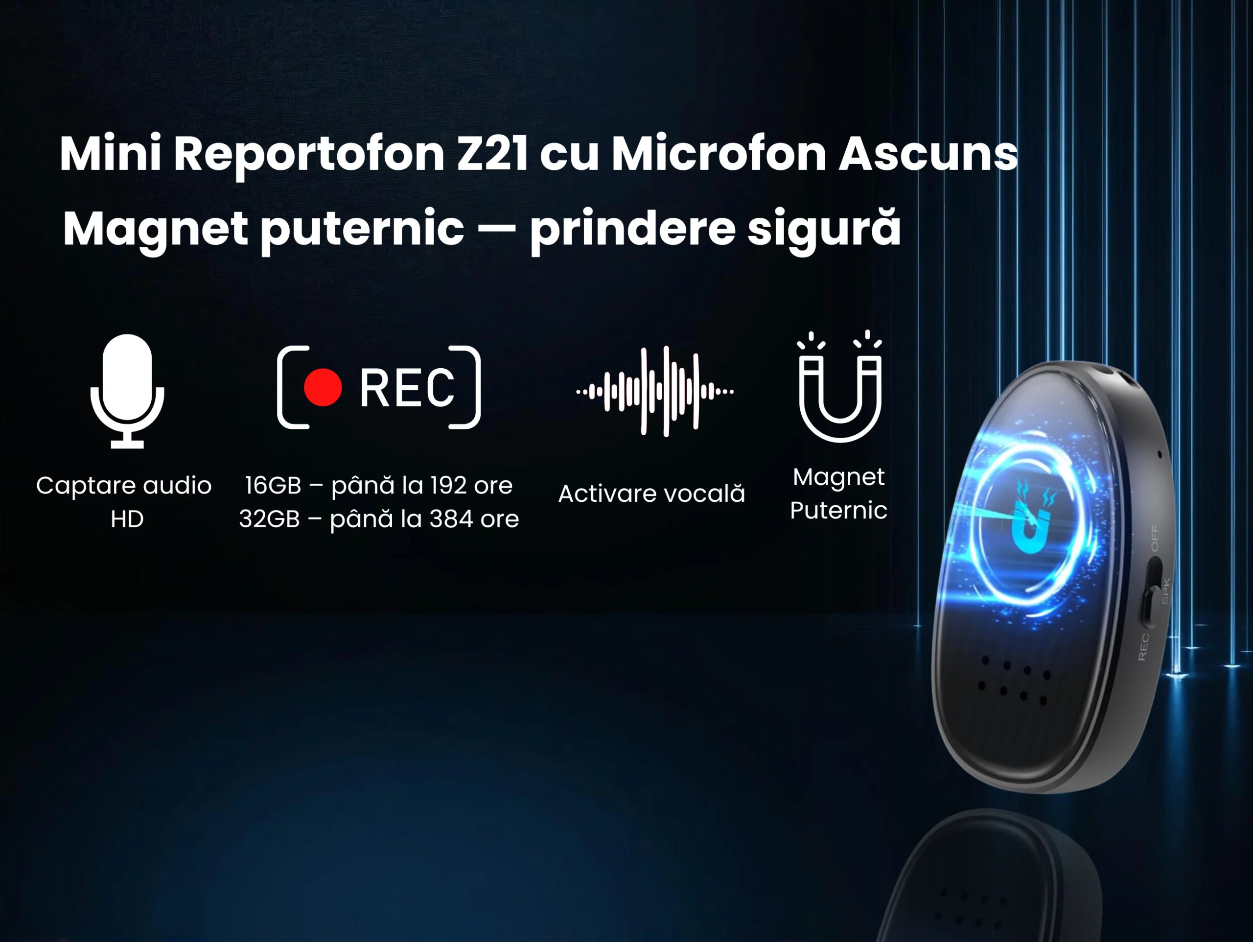 Reportofon Magnetic Z21 Cu Activare Vocala, Microfon Ascuns